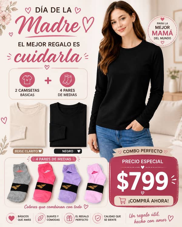 Camiseta Térmica x 2 Dama + 4 Pares Medias 
